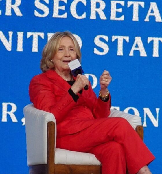 Hillary Clinton speaking at Mumbai Climate Week on Global South climate action and resilience finance. Image credit: DD/EdPublica