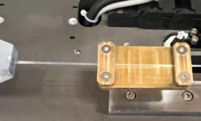 Laboratory experiment showing a stretchable polymer fibre demonstrating stretchable material heat conduction as its thermal behaviour changes when the material is stretched.