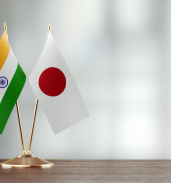 India and Japan national flags displayed together, symbolising bilateral cooperation in trade, technology and strategic partnership.