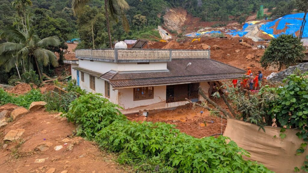 After Kalladi, Meppadi's Biggest Fear Still Looms Above the Hill 56 A house stands below the Anakkampoyil–Kalladi tunnel construction site in Meppadi, Wayanad, where July 2026 landslide and stored excavated soil have heightened fears of future slope failures.