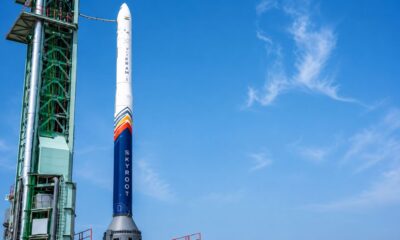 Skyroot Aerospace's Vikram-1 rocket stands on the launch pad at the Satish Dhawan Space Centre ahead of its historic maiden mission, becoming the first Indian private rocket to reach orbit.