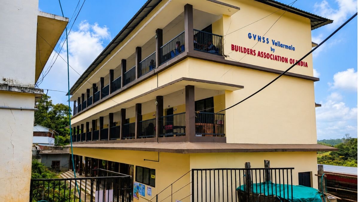 GVHSS Vellarmala school building in Wayanad, rebuilt after the Chooralmala landslide.