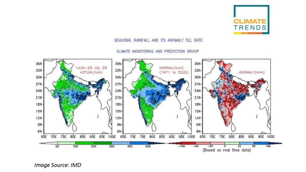 Why Is India Flooding If El Niño Predicted a Weak Monsoon? 42 El Niño 2026 monsoon rainfall anomaly map showing actual and normal rainfall across India.