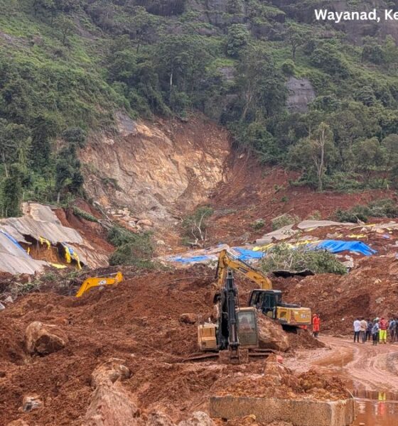 Heavy machinery clears debris at the Kalladi landslide site near the Anakkompoyil–Meenakshi tunnel project in Meppadi, Wayanad, following the July 2026 landslide.