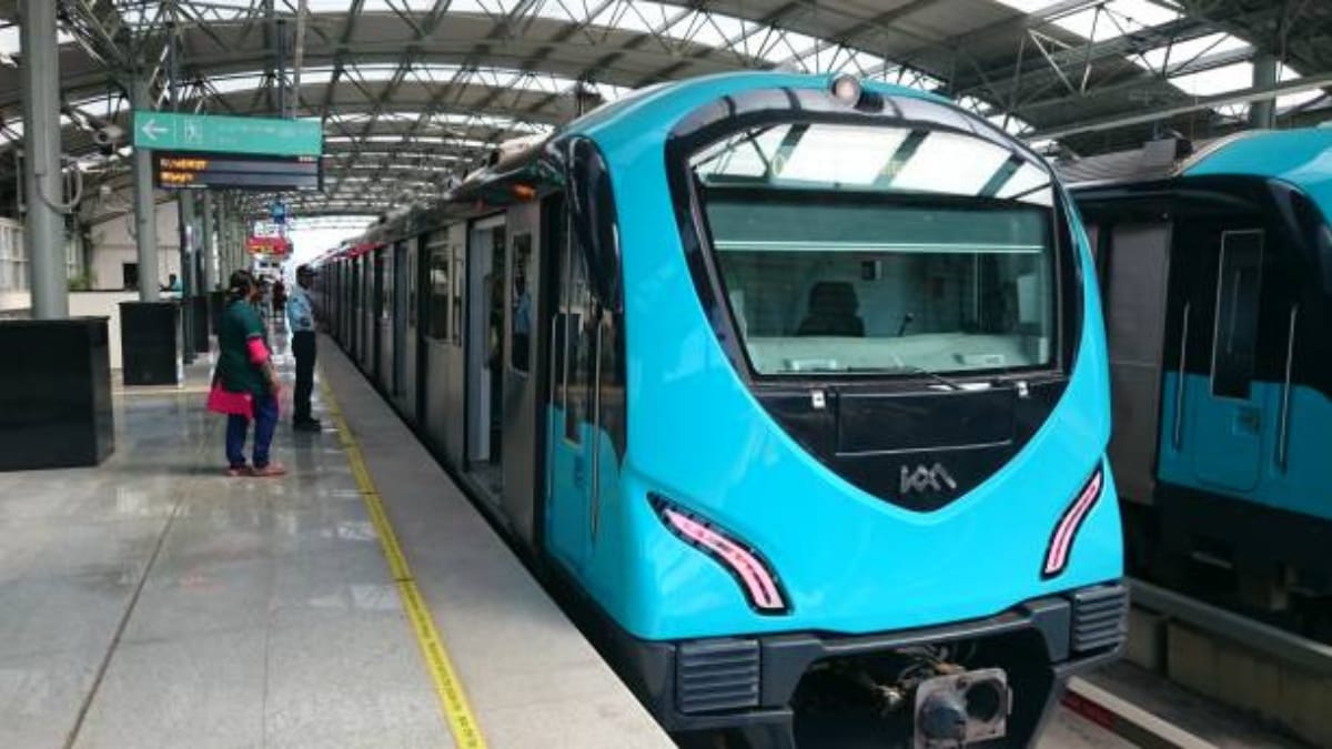 Kochi Metro train standing at a station platform after winning the UITP Impact Award 2026 for sustainable mobility.