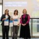Prosthetic Limbs: Change It Challenge lead judge Amy Gledden with winning Team Reviv3D representatives Vidushee and Shravya in Melbourne.