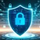 AI-powered cyberattack and cybersecurity concept showing a digital shield protecting against cyber threats
