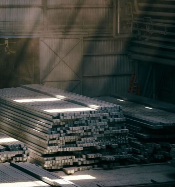 Steel bars stacked at an Indian steel manufacturing facility, representing steel exports facing EU CBAM requirements
