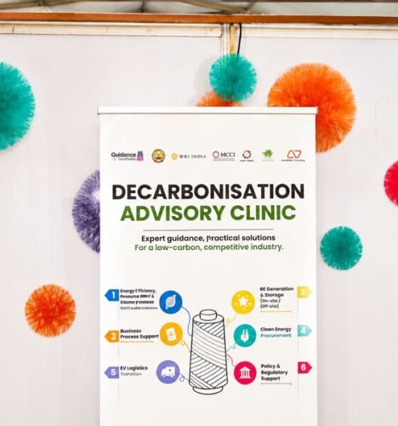 Decarbonisation Advisory Clinic booth showcasing low-carbon solutions, clean energy, EV logistics and sustainability services at the Tiruppur Knit Show.