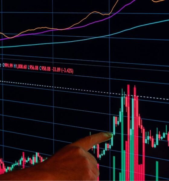 Financial market chart showing investment and price trends on a digital trading screen