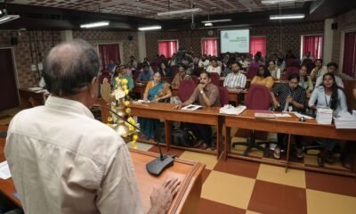 Chairmsn of KSBB addresses participants during the Kerala State Biodiversity Board’s media capacity strengthening workshop at SAMETI in Kerala.