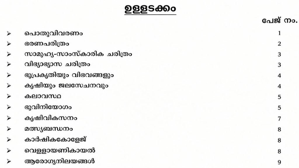 Sections listed in the (PBR) People’s Biodiversity Register of Kalliyoor Grama Panchayat, Thiruvananthapuram