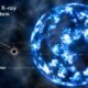 Illustration of Centaurus X-3, an X-ray pulsar orbiting the massive companion star Krzemiński’s star in a high-mass X-ray binary system.