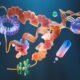 3D illustration of biological structures representing synthetic biology and biotechnology research.