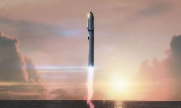 Rocket launching over the ocean at sunset: World Space Week 2026