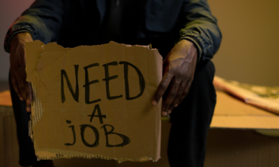 Person holding a cardboard sign reading “Need a Job,” representing unemployment and the global struggle for employment.